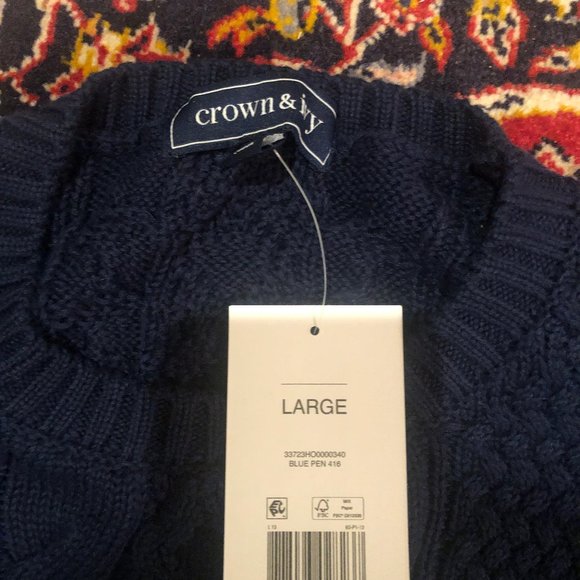 Navy Cableknit Cotton/Acrylic Sweater - Picture 2 of 2